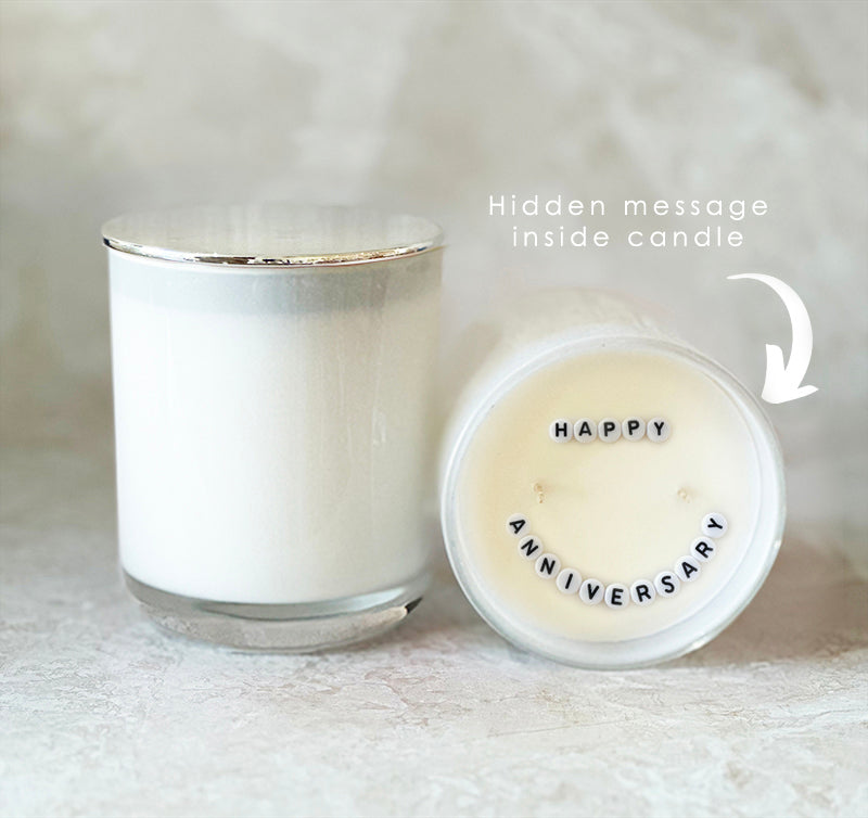 Secret Message Candle (wholesale) HAPPY ANNIVERSARY Angel Aromatics Wholesale