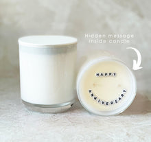 Load image into Gallery viewer, Secret Message Candle (wholesale) - HAPPY ANNIVERSARY