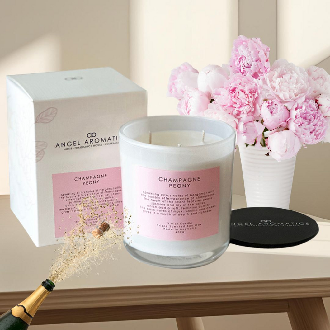 Large Glass Candle (wholesale) - Champagne Peony