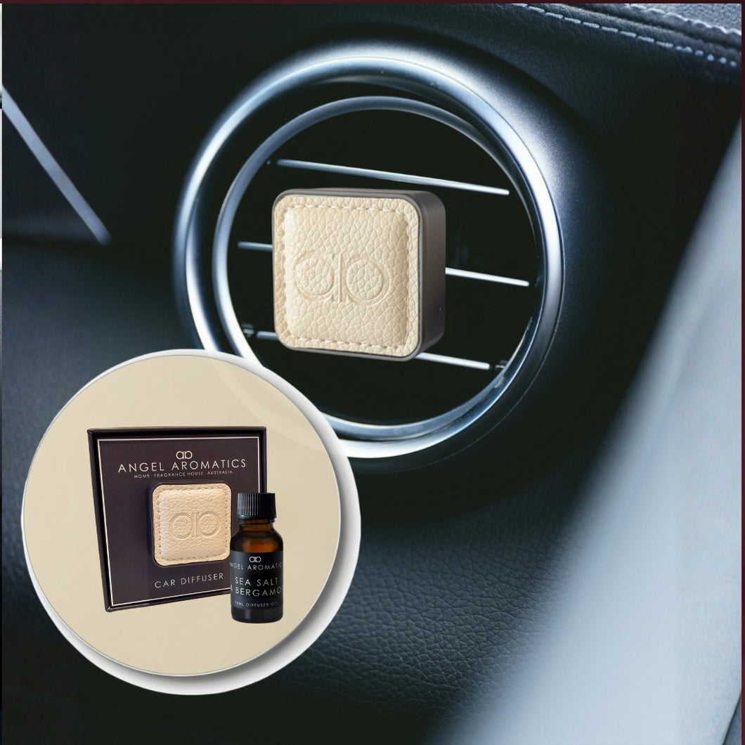 Car Diffuser Light Beige Leather with Brushed Silver Zinc Alloy