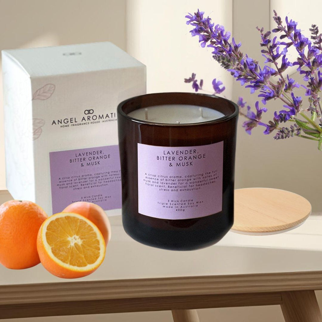 Large Glass Candle (wholesale) - Lavender, Bitter Orange and Musk