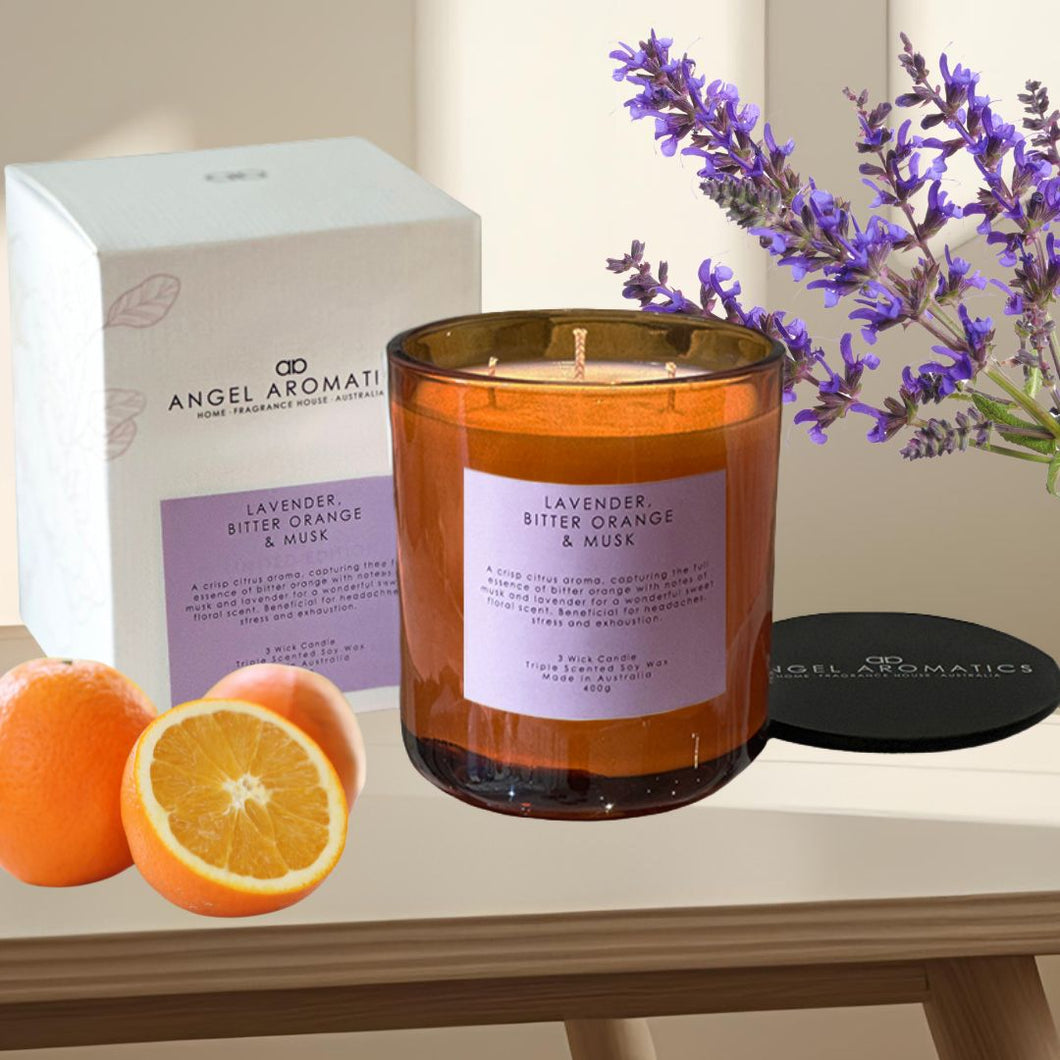 Large Glass Candle NEW SCENT (wholesale) - Lavender, Bitter Orange and Musk