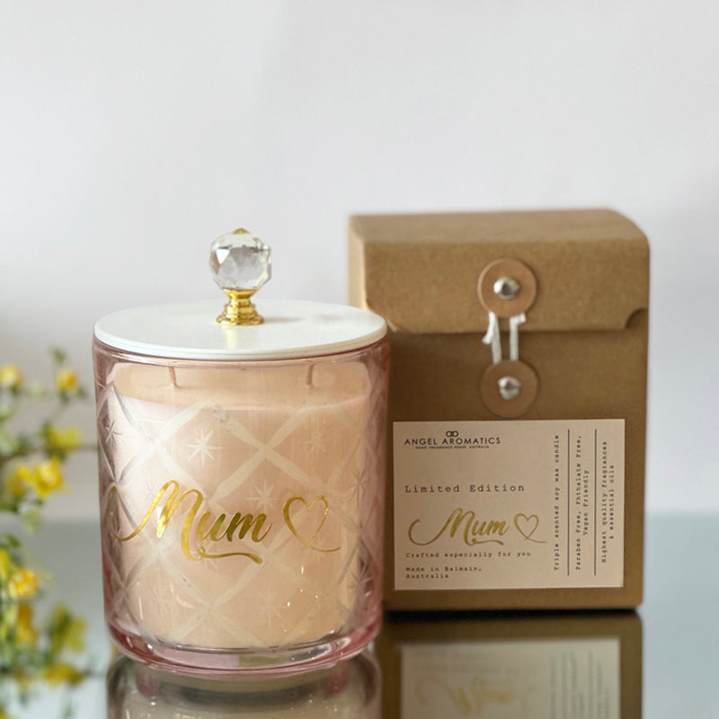 Mother's Day Candle - Gold Crystal Knob Lid