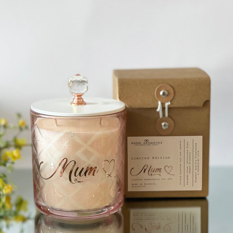 Mother's Day Candle - Rose Gold Crystal Knob Lid