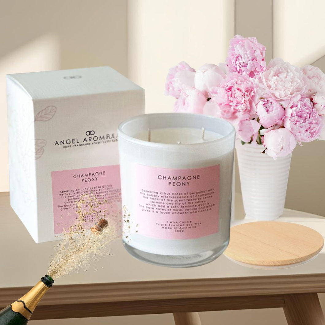 Large Glass Candle (wholesale) - Champagne Peony