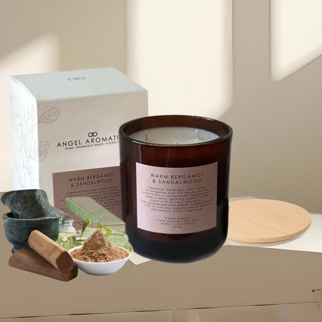 Large Glass Candle (wholesale) - Warm Bergamot & Sandalwood