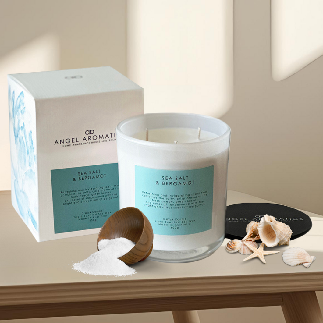 Large Glass Candle (wholesale) - Sea Salt and Bergamot