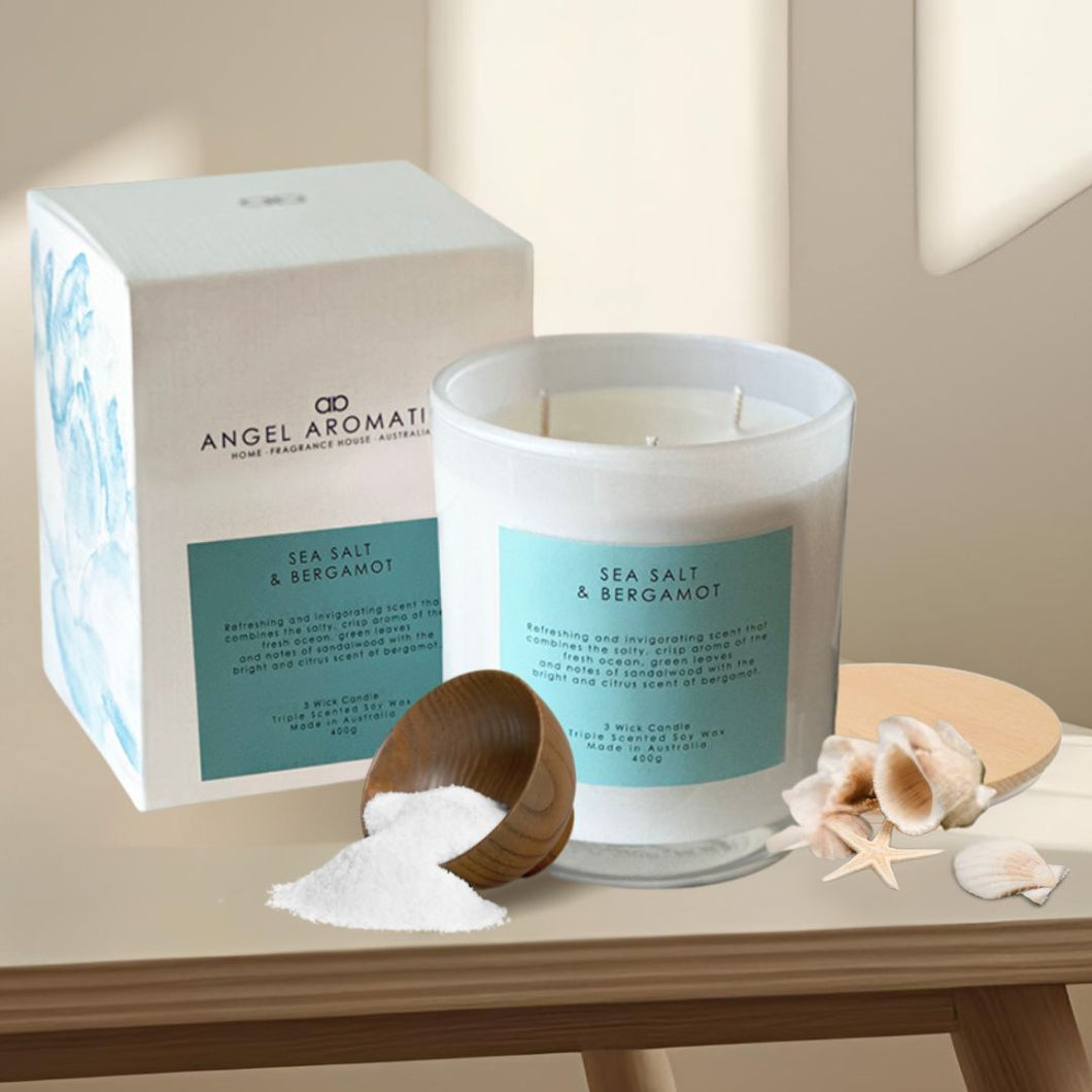 Large Glass Candle (wholesale) - Sea Salt and Bergamot