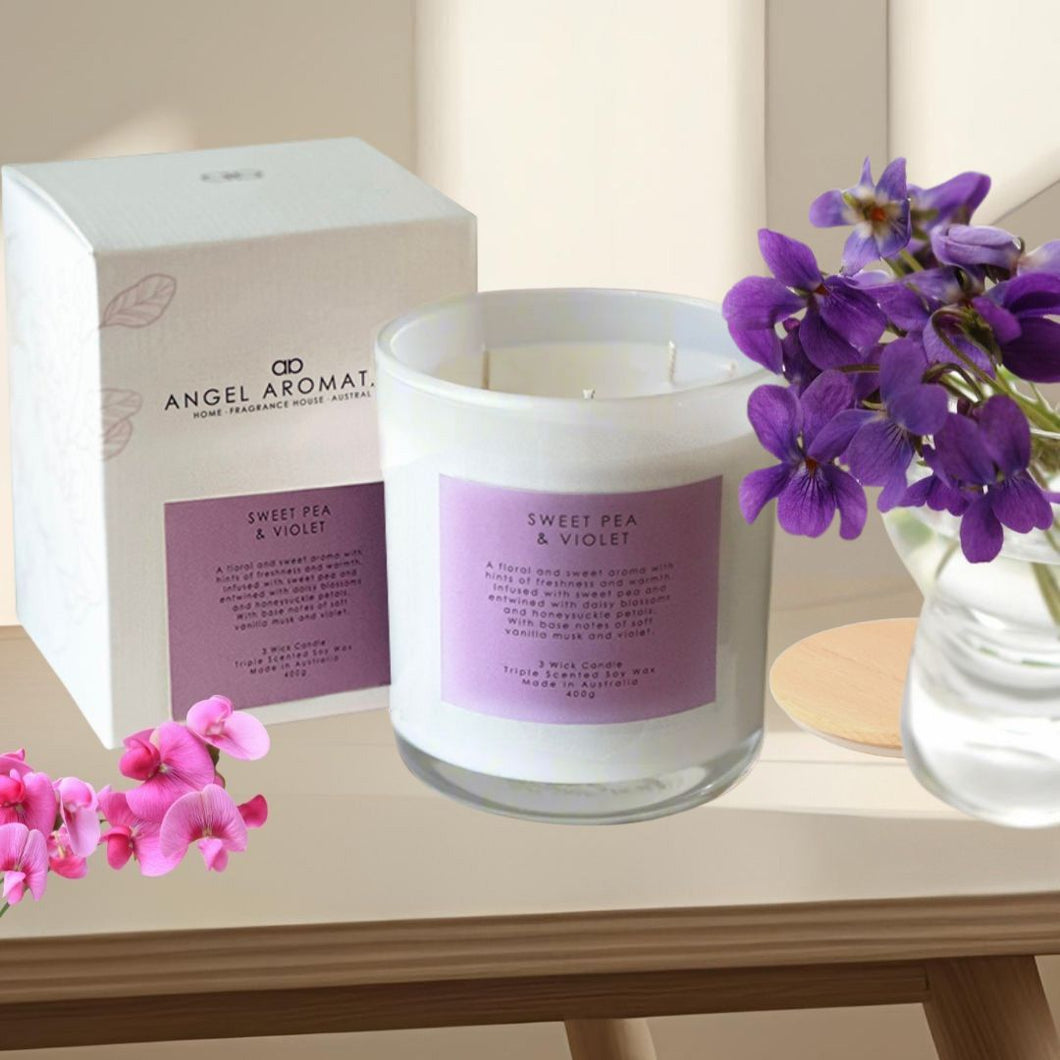 Large Glass Candle (wholesale) - Sweet Pea and Violet