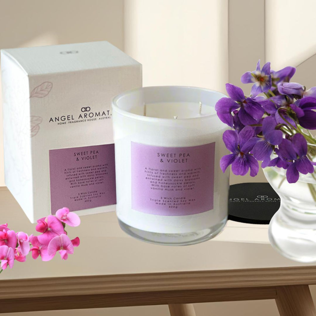 Large Glass Candle (wholesale) - Sweet Pea and Violet
