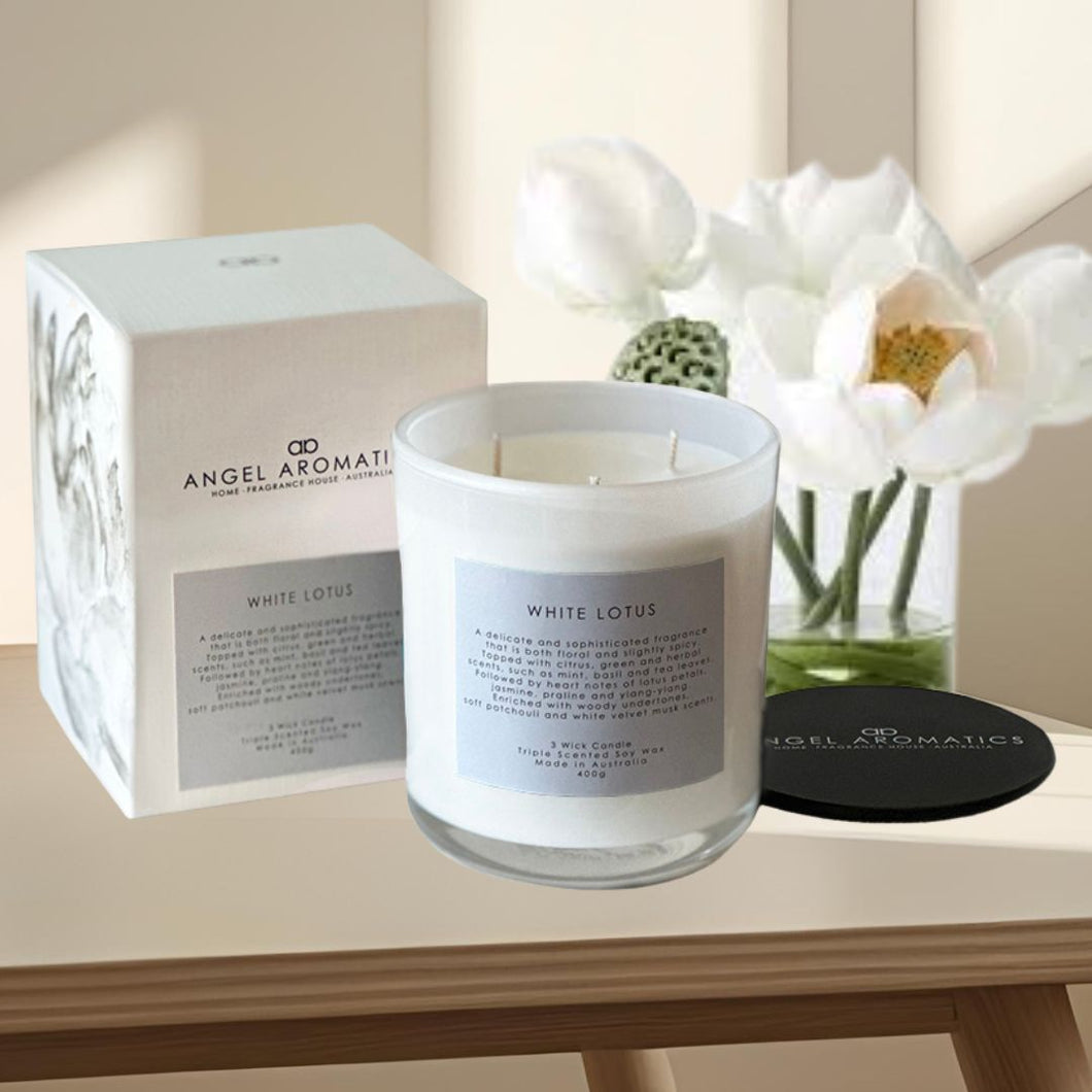 Large Glass Candle (wholesale) - White Lotus