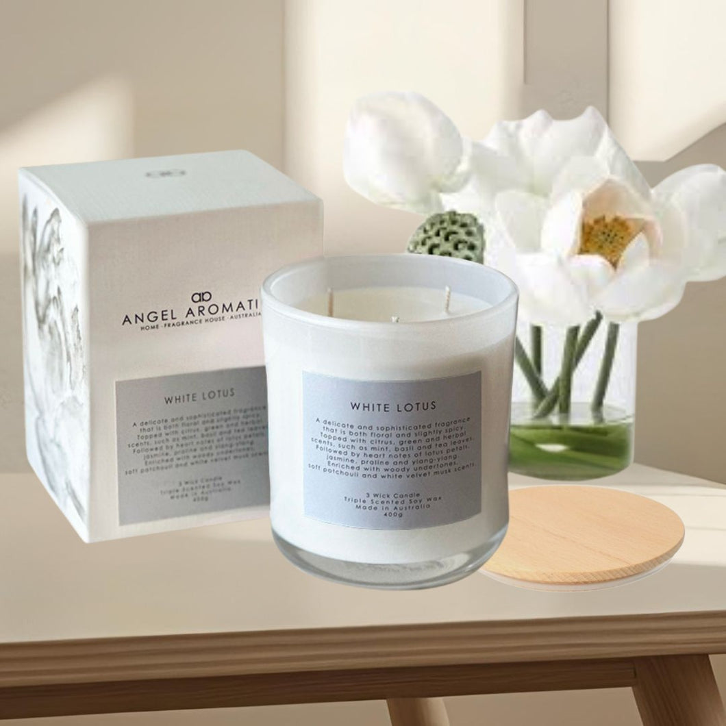 Large Glass Candle (wholesale) - White Lotus